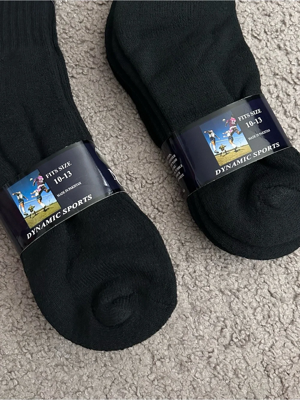 Dynamic Sports Black Socks Soccer Fits Size 10-13 Mens Pack of 2